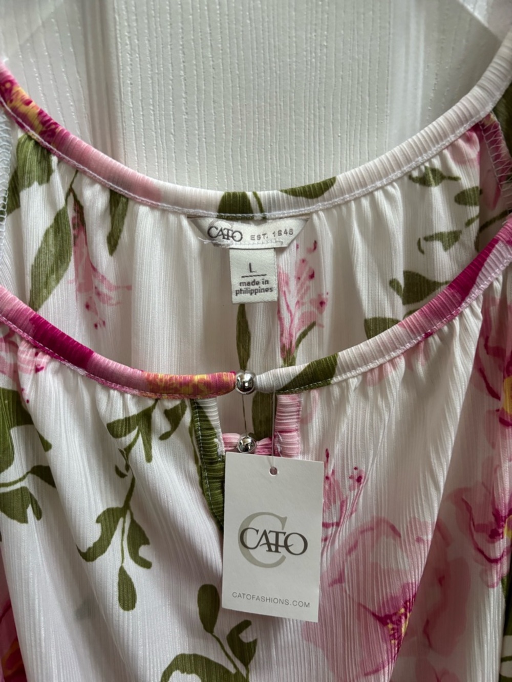 Cato Woman’s Pink/Green Floral Slit Sleeve Blouse w/ Silver Embelish, Size L,NWT - Picture 2 of 5